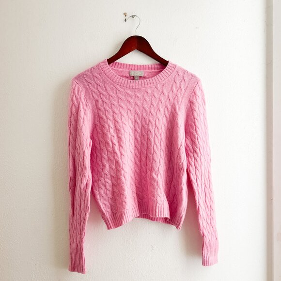 J. CREW Perfect Cashmere Cable-Knit Crewneck Sweater in Pink SZ L - Picture 2 of 7